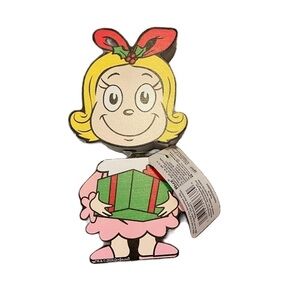 Grinch Cindy Lou Who Wood Bobble Head Christmas Decoration NEW Dr. Seuss